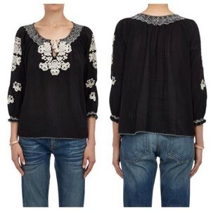 Ulla Johnson Embroidered Voile Peasant Top